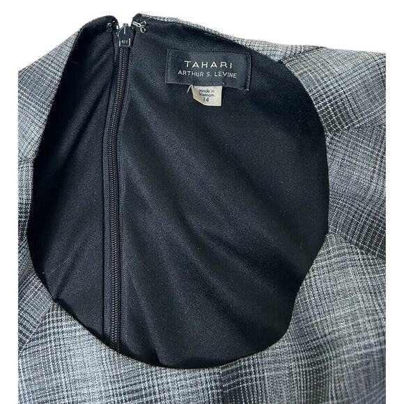 Tahari Arthur S. Levine Black Gray Plaid Faux Wrap Sheath Dress Sz 14 Knee - Picture 5 of 8